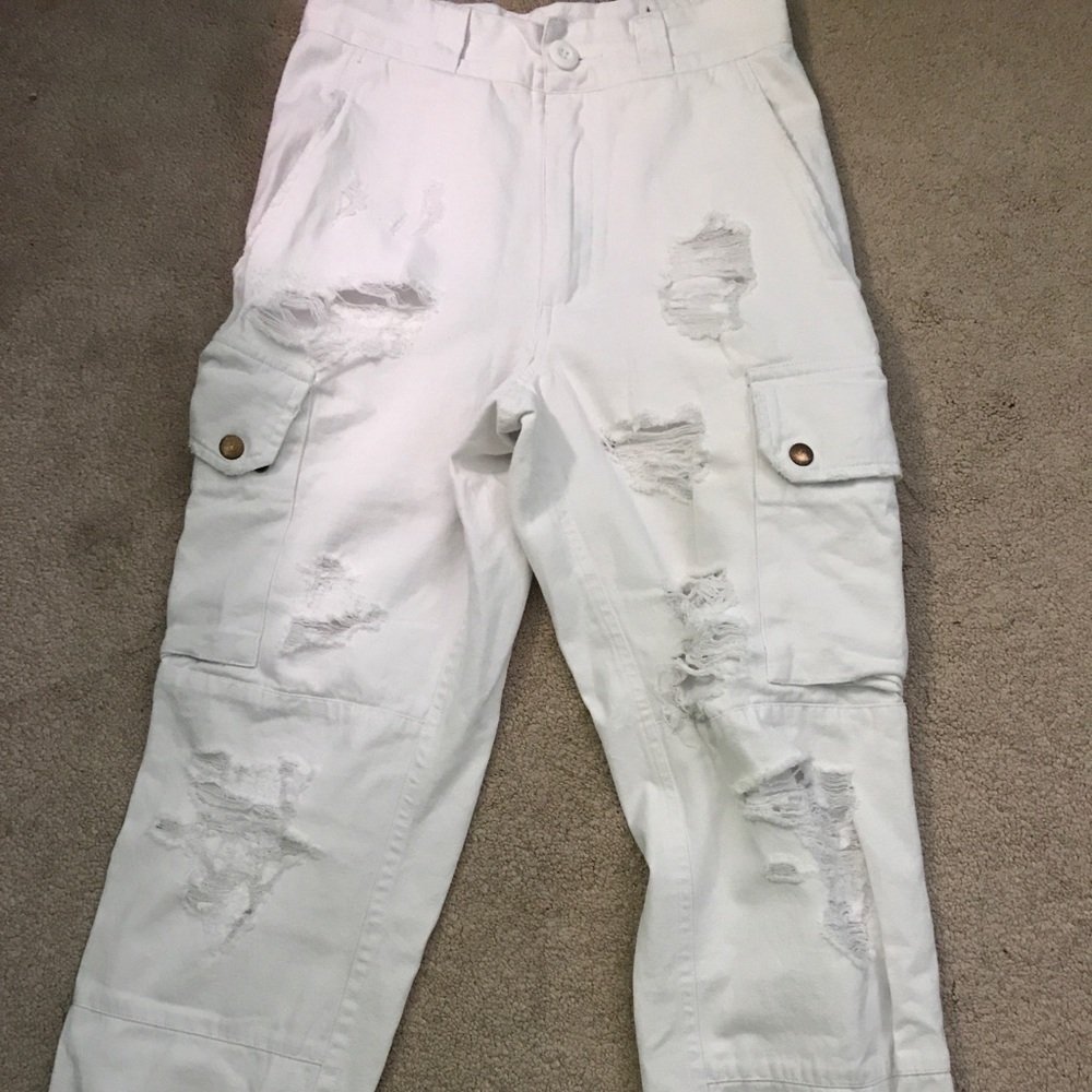 White ankle cargo pants